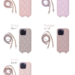 多機種対応 スマホケース ショルダー 格子柄レザー カード入れ ストラップ ミラー付き 5色 かわいい b004-07 10枚目の画像