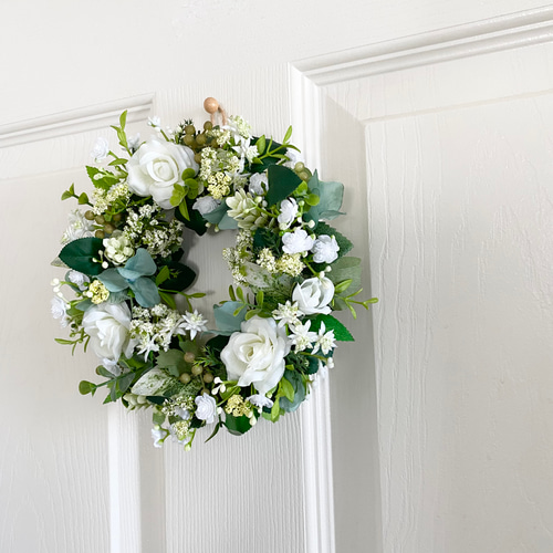 ナチュラルリース ホワイト グリーン ◉受注販売 白グリーンナチュラル系のリース | flower shop parc