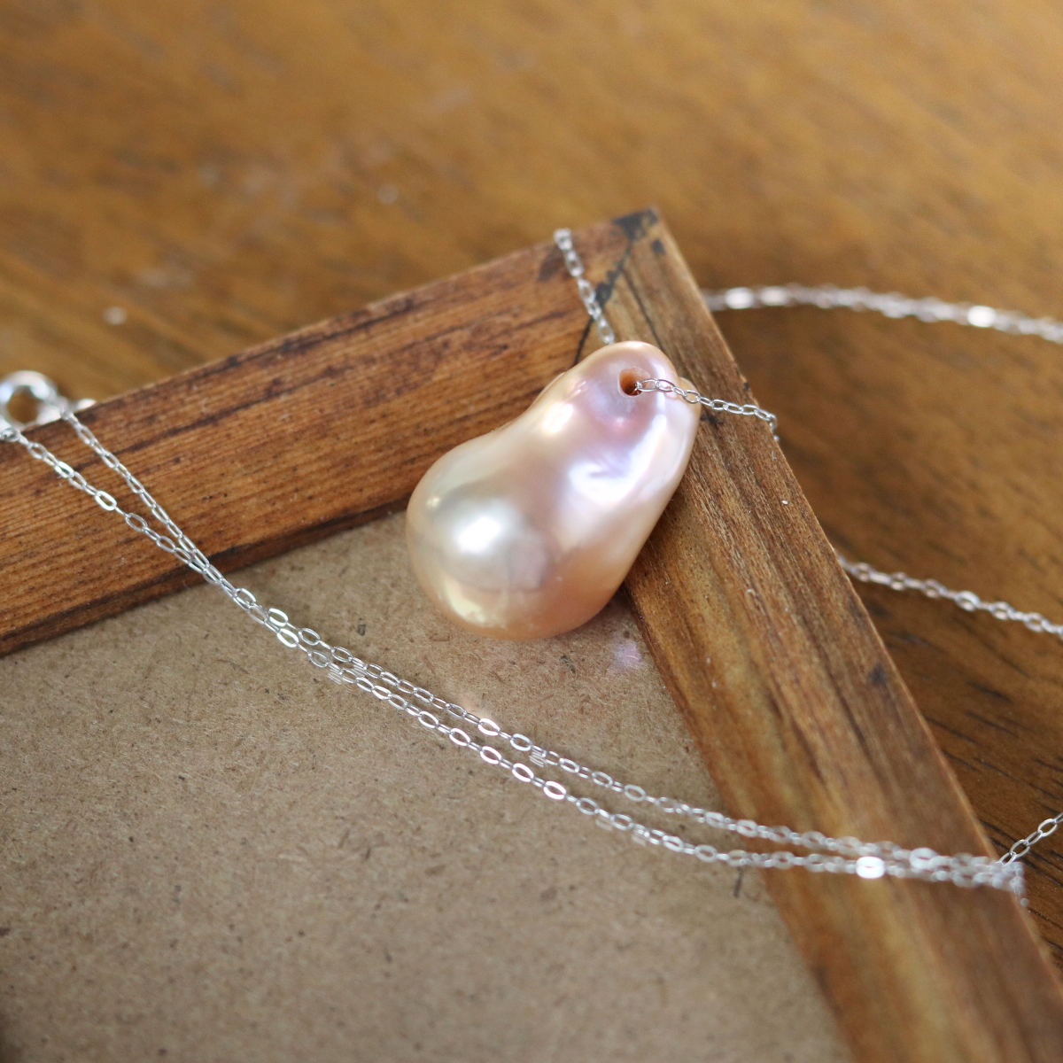 （一点もの・Silver925）大粒バロックパールのチェーンネックレス④（21*15mm・50cm）