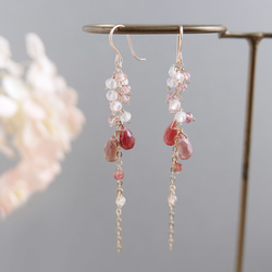 アンデシンと天然石のロングピアス　14kgf 4枚目の画像