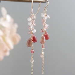 アンデシンと天然石のロングピアス　14kgf 5枚目の画像