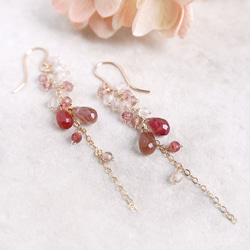 アンデシンと天然石のロングピアス　14kgf 1枚目の画像