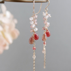 アンデシンと天然石のロングピアス　14kgf 6枚目の画像