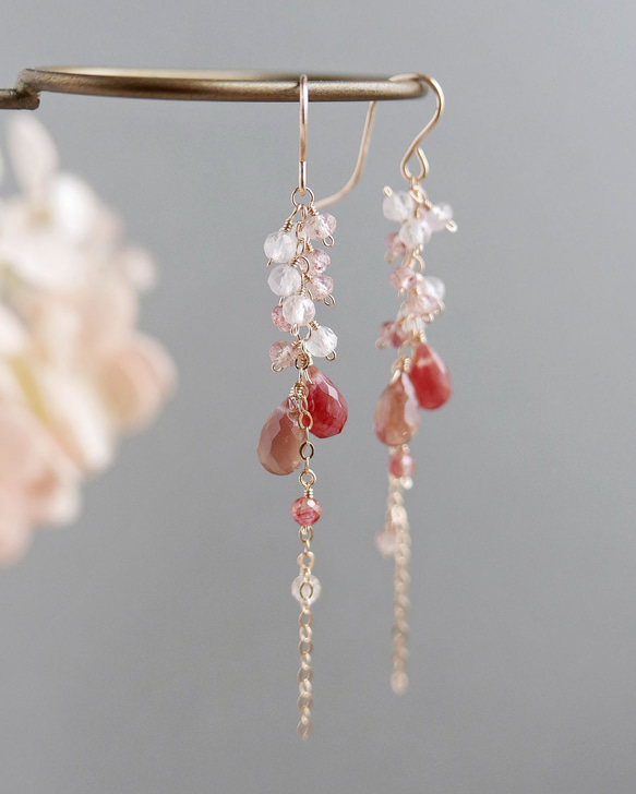 アンデシンと天然石のロングピアス　14kgf 6枚目の画像