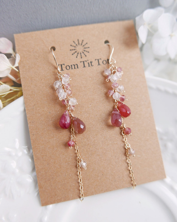 アンデシンと天然石のロングピアス　14kgf 11枚目の画像