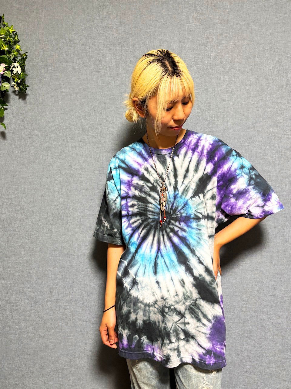 タイダイ Tシャツ XLサイズ ブラック×ブルー スパイラル Hippies Dye HD23-27