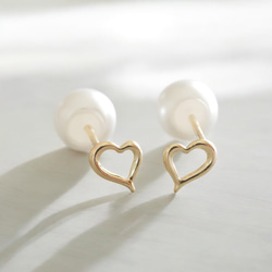 K10 可愛迷你心型耳環/耳環，珍珠背，金色，雙向 第8張的照片