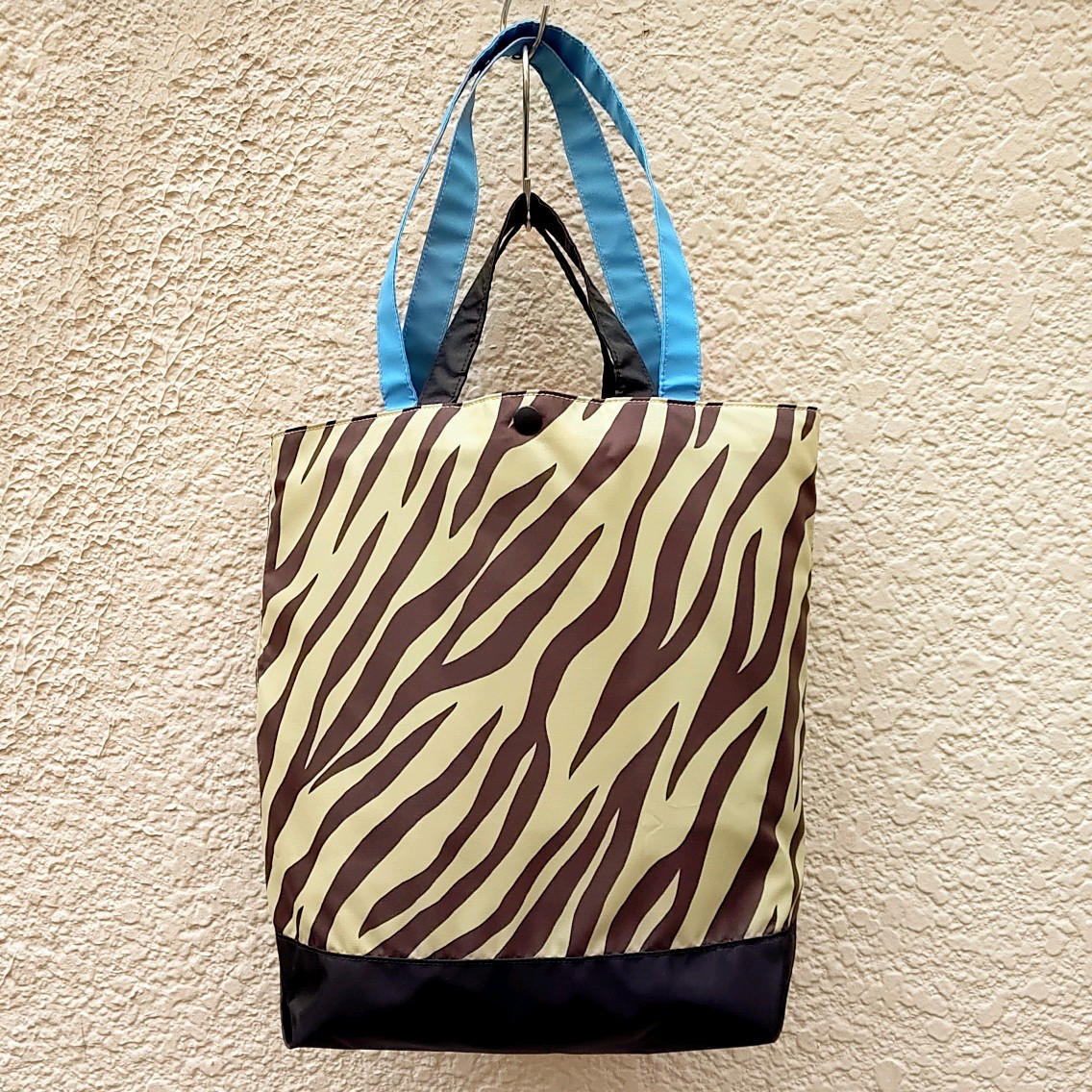 手持ち&肩掛け ナイロントートバッグ ゼブラ柄 (ベージュ×黒 tb-tk 5)