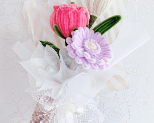 モールフラワー ブーケ 薔薇 ガーベラ チューリップ 卒業 卒園 お誕生