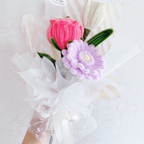 モールフラワー ブーケ 薔薇 ガーベラ チューリップ 卒業 卒園 お誕生