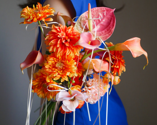 アーティフィシャルフラワー ブーケ 結婚式ブーケ オレンジブーケ 韓国
