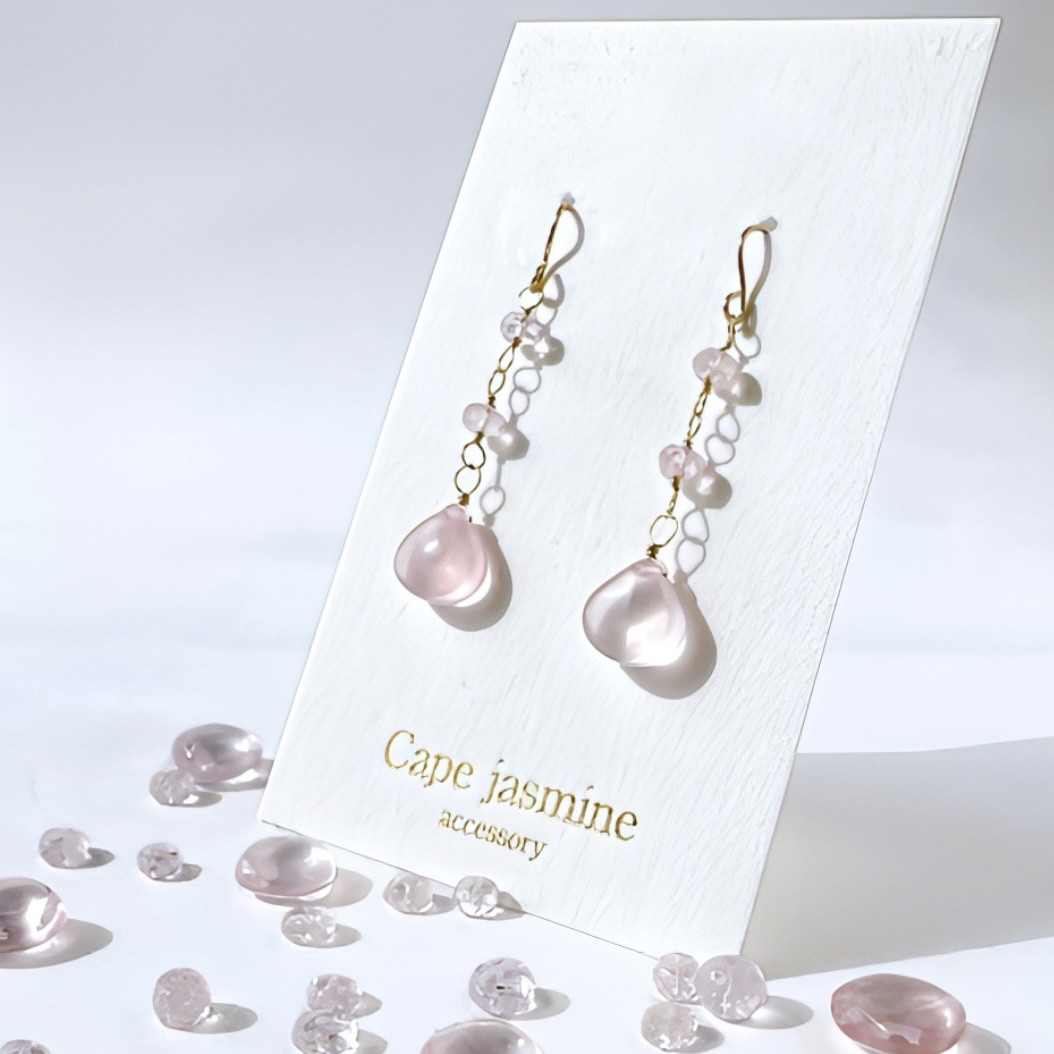 春色揺れるローズクォーツとモルガナイトのピアス　14KGF 4月誕生石　春の誕生石