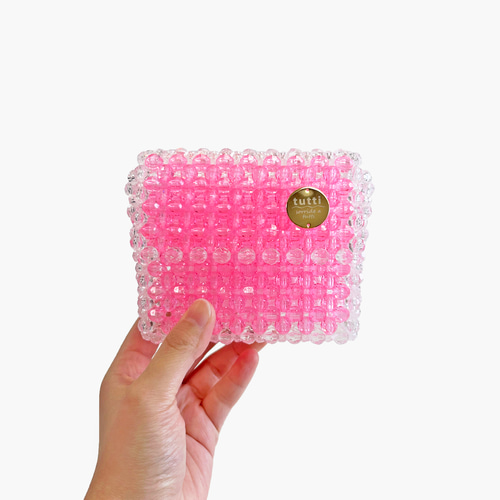 ビーズのミニショルダー pink × clear ビーズバッグ ポシェット tutti