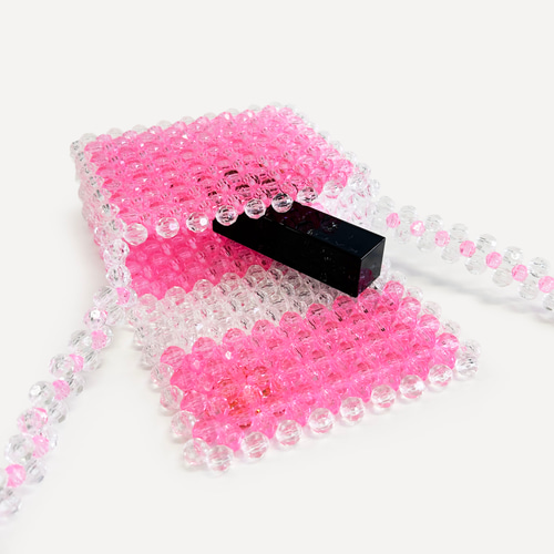 ビーズのミニショルダー pink × clear ビーズバッグ ポシェット tutti