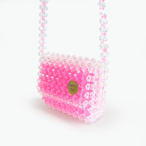 ビーズのミニショルダー pink × clear ビーズバッグ ポシェット tutti