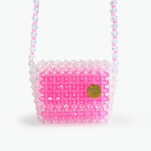ビーズのミニショルダー pink × clear ビーズバッグ ポシェット tutti