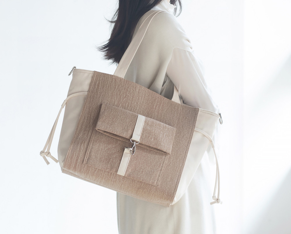 2WAYトートバッグ｜ファスナー付き【キャメルウォッシュドデニム×キナリ帆布】大容量A4対応｜ショルダー・斜めがけOK