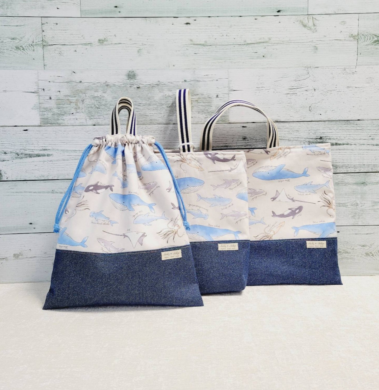 海の生き物柄の入園入学3点セット(レッスンバッグ、上履き入れ、お着替え袋) 男の子