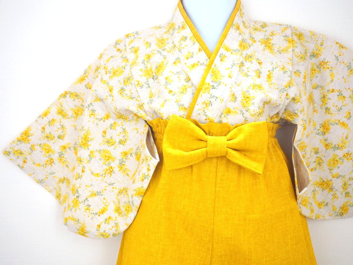 ベビー袴☆幸せ運ぶミモザのリース☆０〜３歳☆お食い初め☆初節句☆ひな祭り☆こどもの日