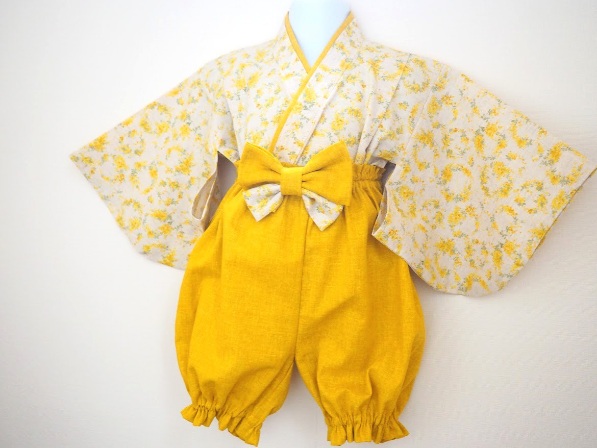 ベビー袴☆幸せ運ぶミモザのリース☆０〜３歳☆お食い初め☆初節句☆ひな祭り☆こどもの日