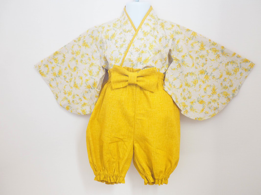 ベビー袴☆幸せ運ぶミモザのリース☆０〜３歳☆お食い初め☆初節句☆ひな祭り☆こどもの日