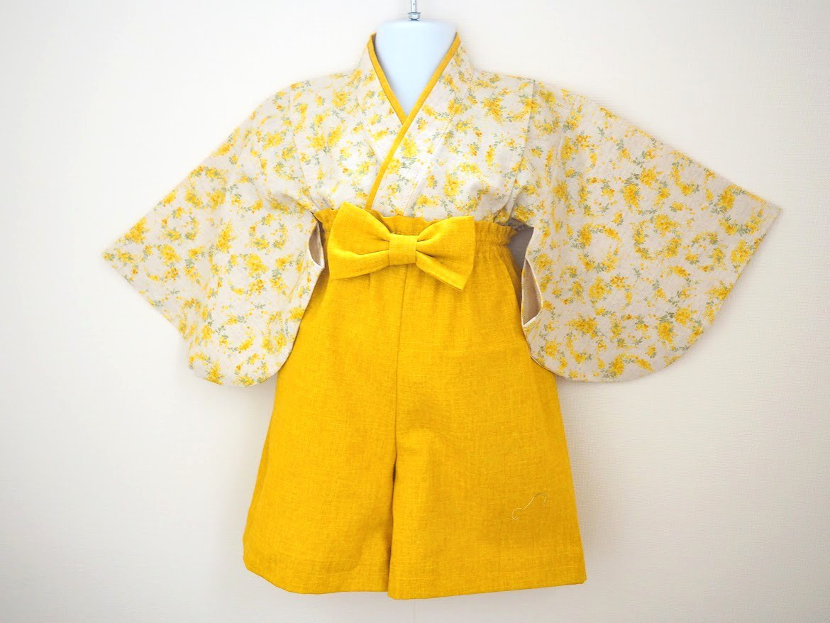 ベビー袴☆幸せ運ぶミモザのリース☆０〜３歳☆お食い初め☆初節句☆ひな祭り☆こどもの日