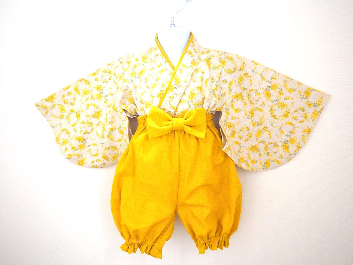 ベビー袴☆幸せ運ぶミモザのリース☆０〜３歳☆お食い初め☆初節句☆ひな祭り☆こどもの日