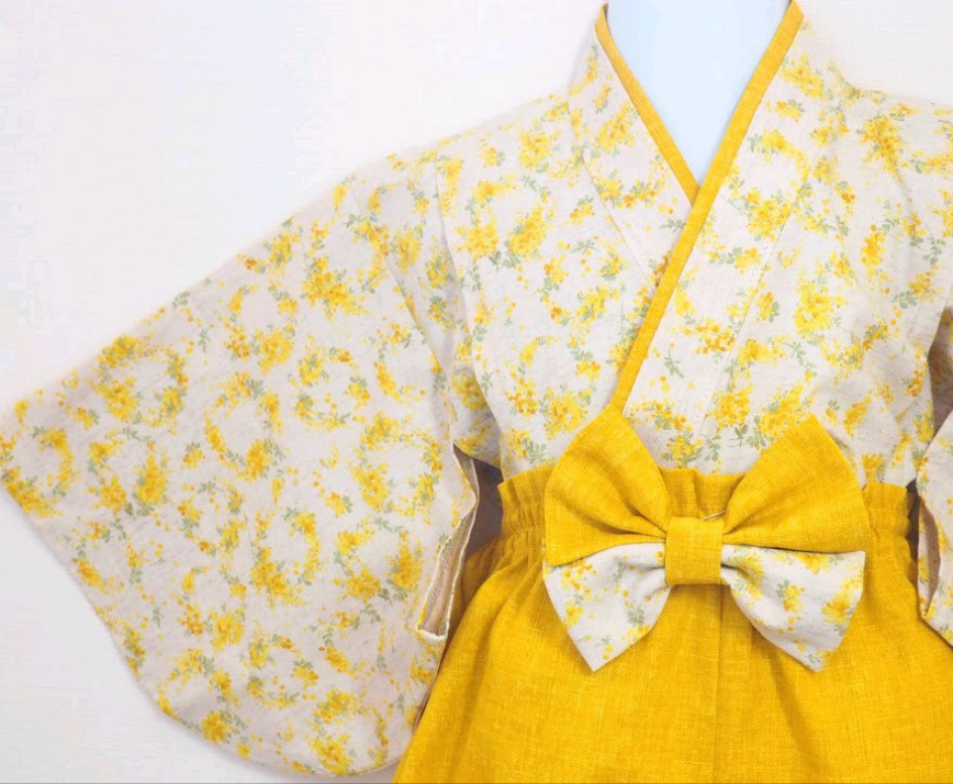 ベビー袴☆幸せ運ぶミモザのリース☆０〜３歳☆お食い初め☆初節句☆ひな祭り☆こどもの日