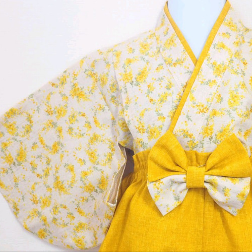 ベビー袴☆幸せ運ぶミモザのリース☆0〜3歳☆お食い初め☆初節句