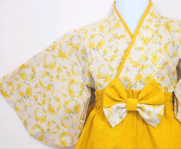 ベビー袴☆幸せ運ぶミモザのリース☆0〜3歳☆お食い初め☆初節句