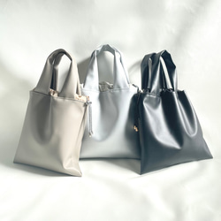 シルバーエコレザー　トートバッグ　L 9枚目の画像