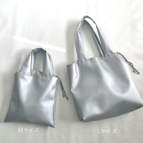 シルバーエコレザー　トートバッグ　L 8枚目の画像