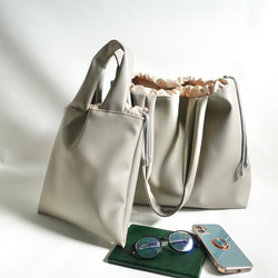 グレージュエコレザー　トートバッグ　L 8枚目の画像