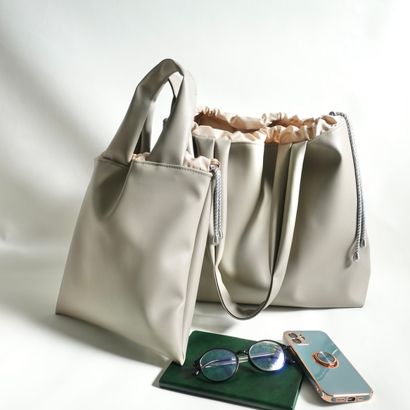 グレージュエコレザー　トートバッグ　L 8枚目の画像