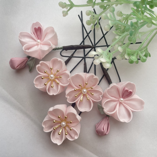 つまみ細工髪飾り 小花桜5本セット 卒業式 Uピン ピンク 桜2025