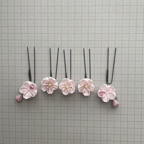 つまみ細工髪飾り 小花桜5本セット 卒業式 Uピン ピンク 桜2025