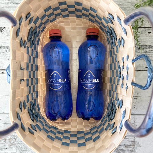 プラカゴバッグ Mサイズ メタリックブルー×アイボリー プラカゴ pp