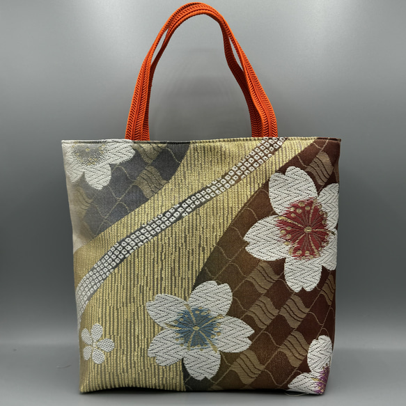 着物 帯 帯締め ハンドメイド トートバッグ リメイク 金 桜 さくら