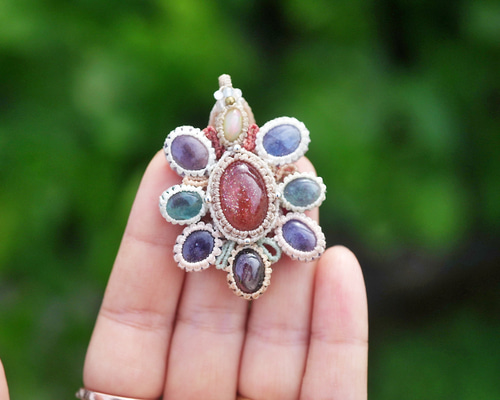 お花☆オパール マクラメネックレス 1934 ネックレス・ペンダント