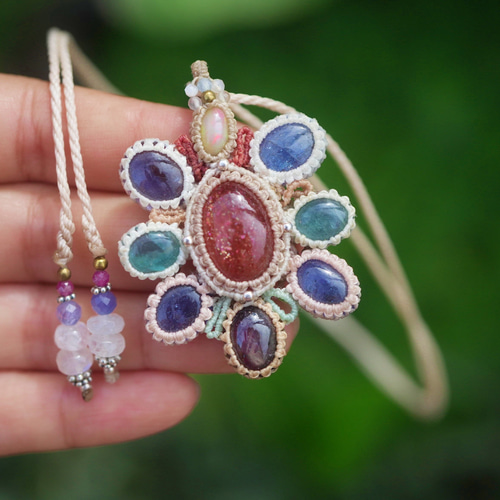 お花☆オパール マクラメネックレス 1934 ネックレス・ペンダント