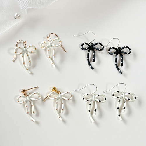 カン付き【2pcs】ドットリボンチャーム 約21×26mm 水玉 りぼん パーツ