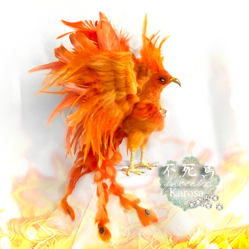 アートドール　黄トリ幻獣　羊毛フェルト 八咫烏 鴉 カラス 鳥 黒鳥 幻獣 羊毛フェルト アートドール