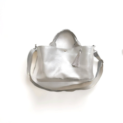 ＼大人気／軽くて撥水エコレザーと帆布の2wayオーバルトートバッグ【シルバー】梅雨対策2025 7枚目の画像