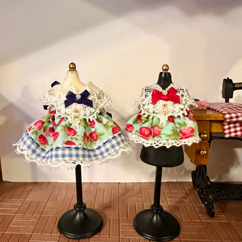 ストロベリーギンガムチェックワンピース(ブルー)＊女の子サイズ