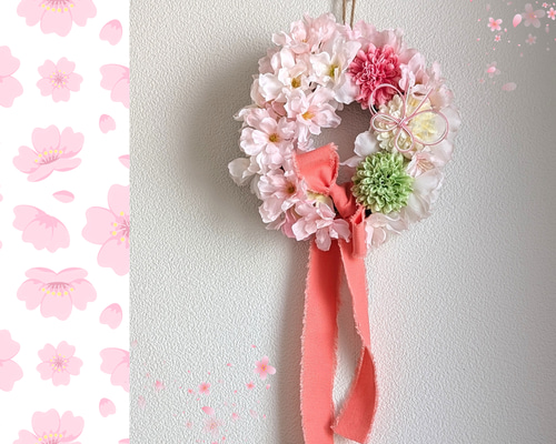 桜とマムに蝶々を飾りました ずっときれいなふわふわピンクのアーティ