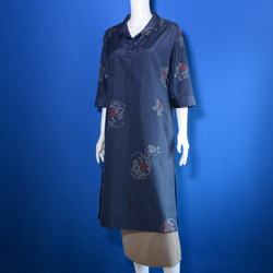 着物リメイク ロングワンピース（絹大島紬）Vネック 長袖 ワンピース