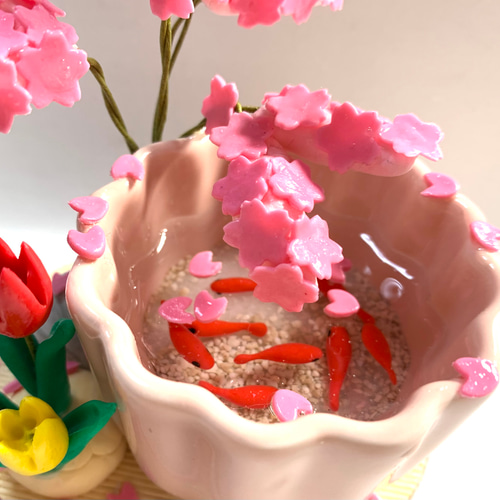 ☆桜満開の春金魚 (受注生産) 樹脂粘土 お花見 その他置物 おり姫 通販