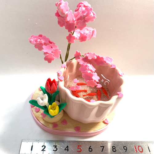 ☆桜満開の春金魚 (受注生産) 樹脂粘土 お花見 その他置物 おり姫 通販