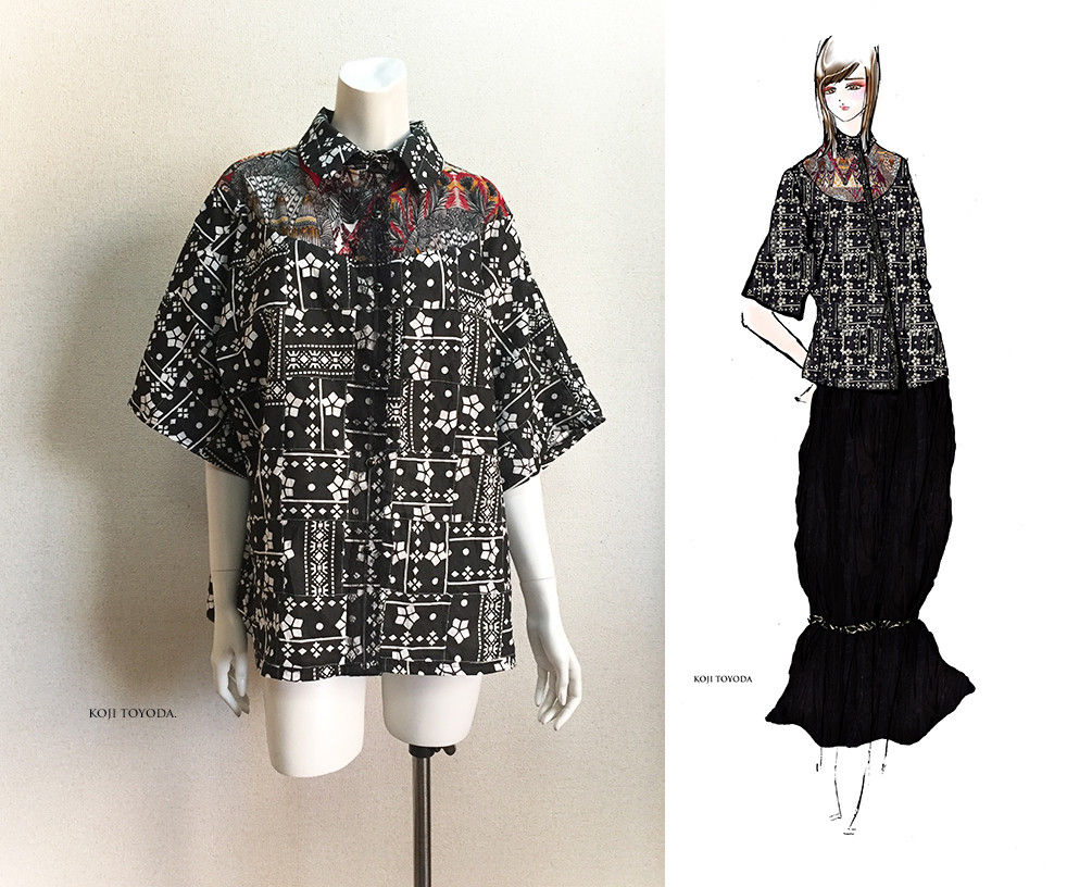 【1点もの・デザイン画付き】2種素材（ニット＆パッチワーク）ゆったりブラウス（KOJI TOYODA）