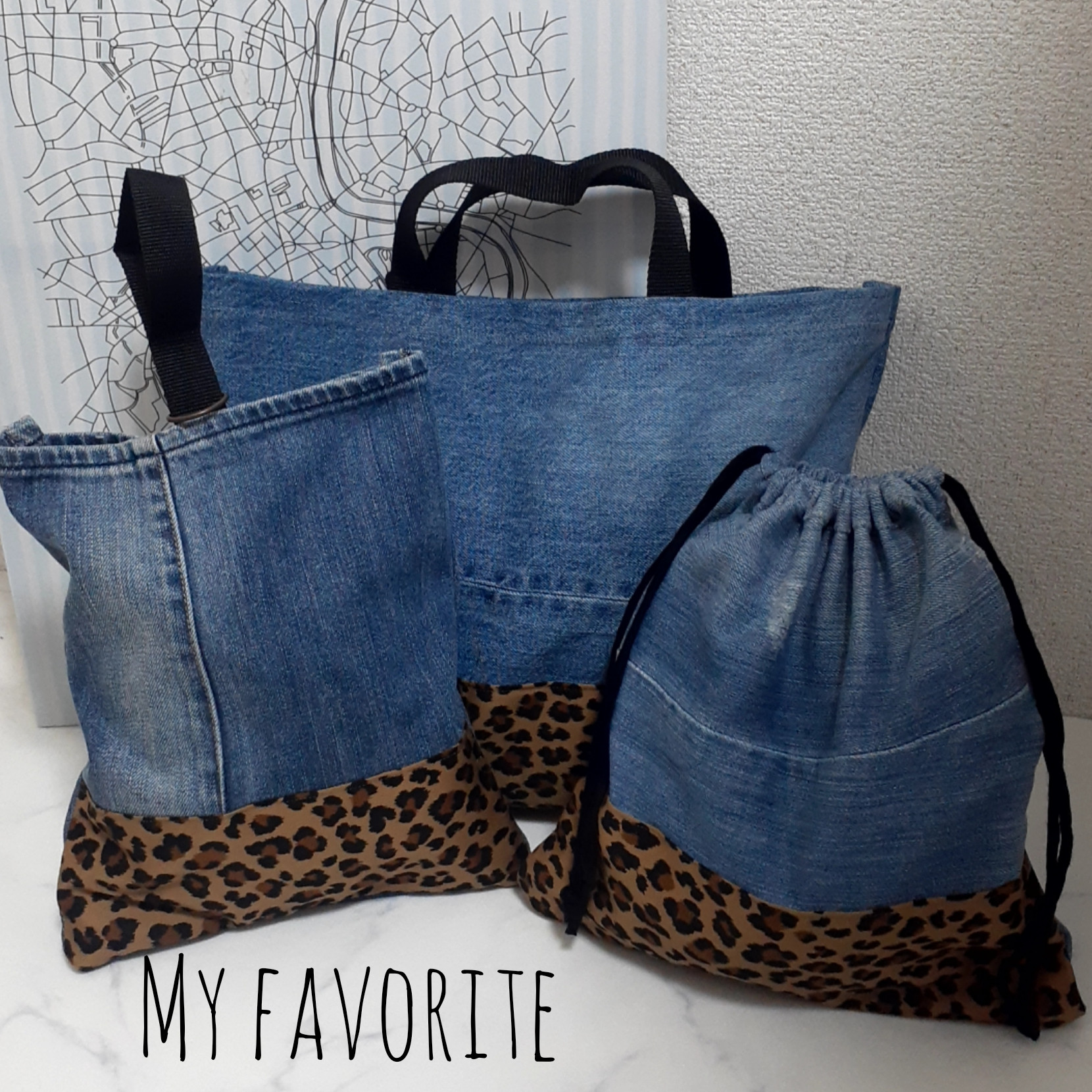 三点セット　虹　デニム　ヒョウ柄　入園グッズ　入学準備　牛柄　新学期　ハート